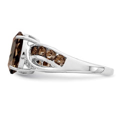 Sterling Silver Rhodium Diam. & Smoky Quartz Ring - 6