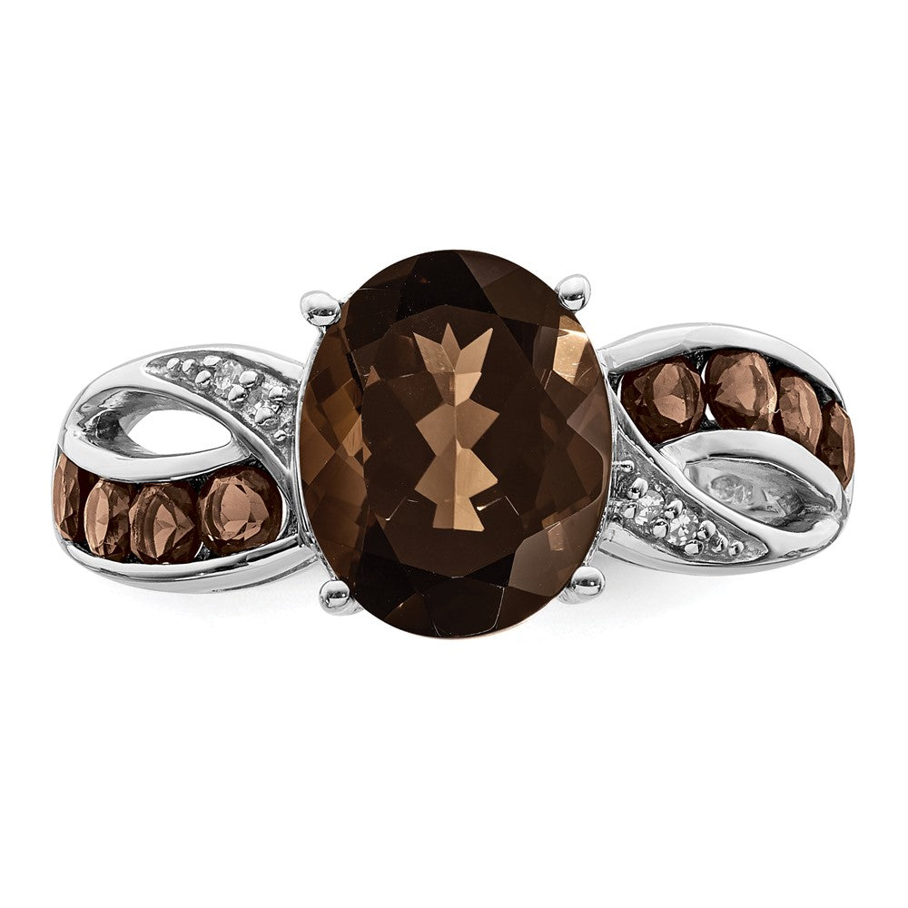 Sterling Silver Rhodium Diam. & Smoky Quartz Ring - 39