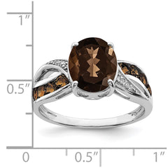 Sterling Silver Rhodium Diam. & Smoky Quartz Ring - 6