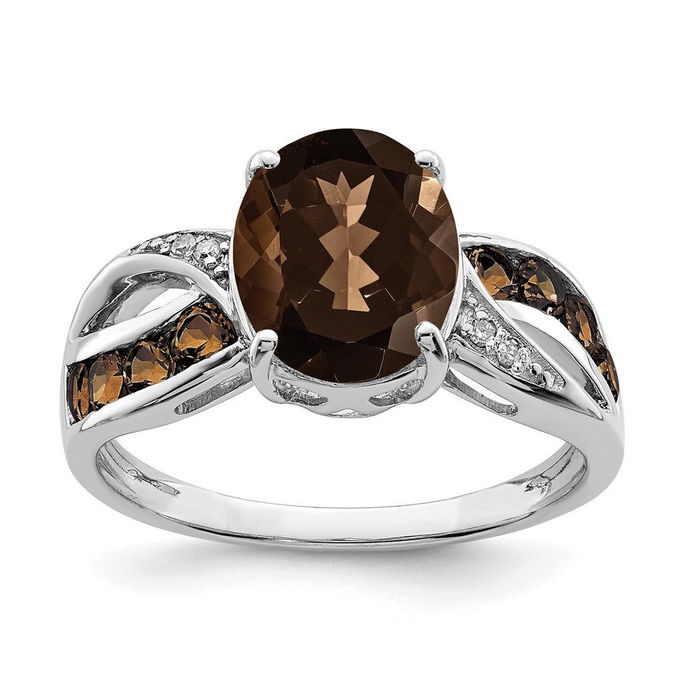 Sterling Silver Rhodium Diam. & Smoky Quartz Ring - 39