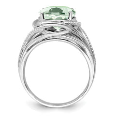 Sterling Silver Rhodium Oval Green Quartz Ring