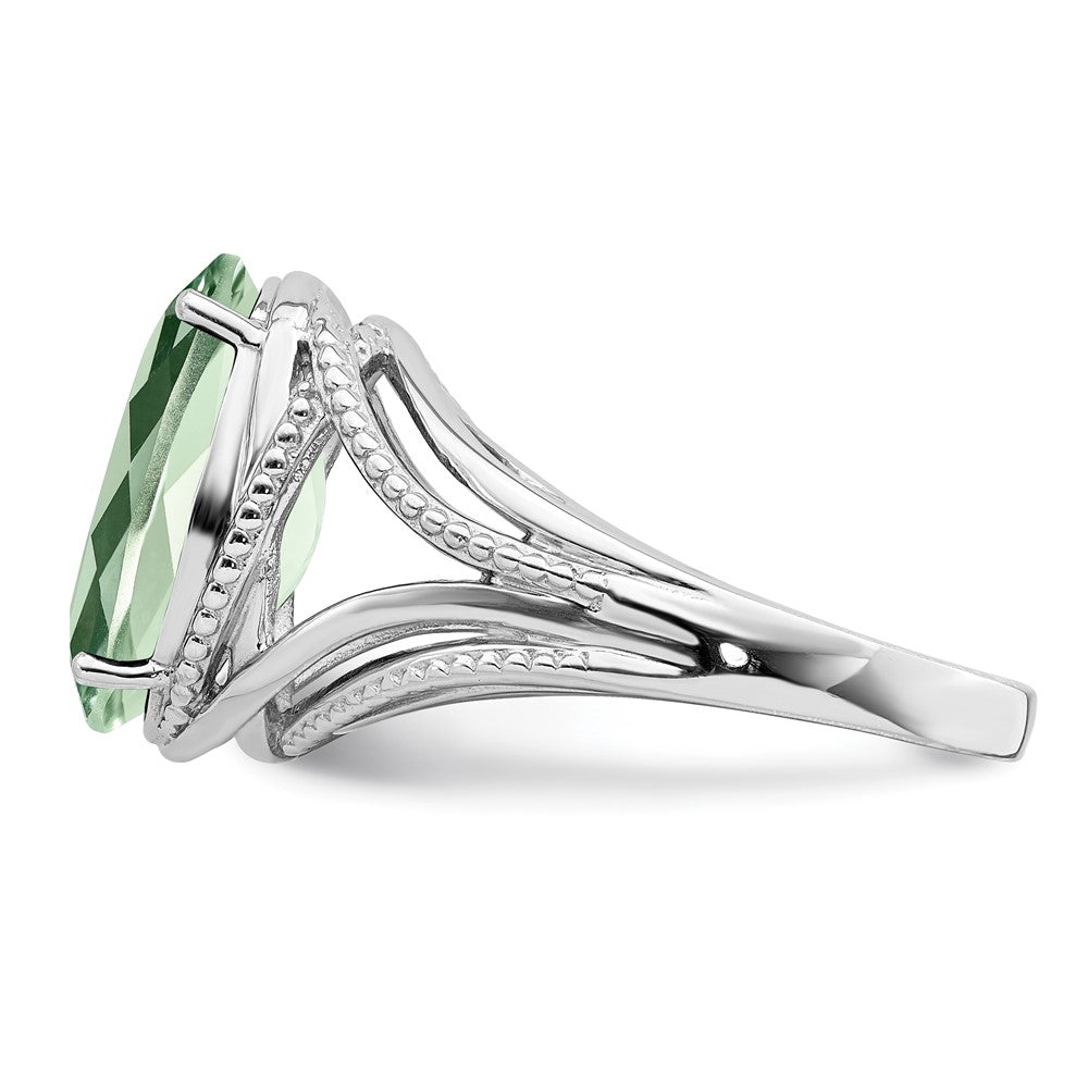 Sterling Silver Rhodium Green Quartz Ring - 17