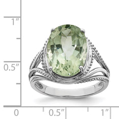 Sterling Silver Rhodium Green Quartz Ring - 10