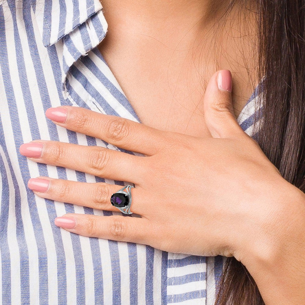 Sterling Silver Rhodium-plated Amethyst Ring - 38