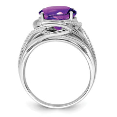 Sterling Silver Rhodium-plated Amethyst Ring - 38