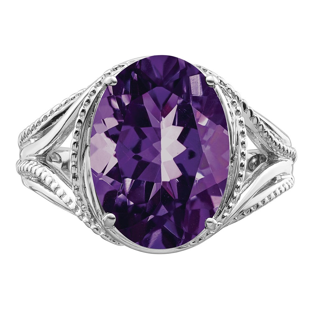 Sterling Silver Rhodium-plated Amethyst Ring - 38