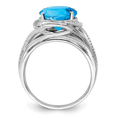 Sterling Silver Rhodium Blue Topaz Ring - 4