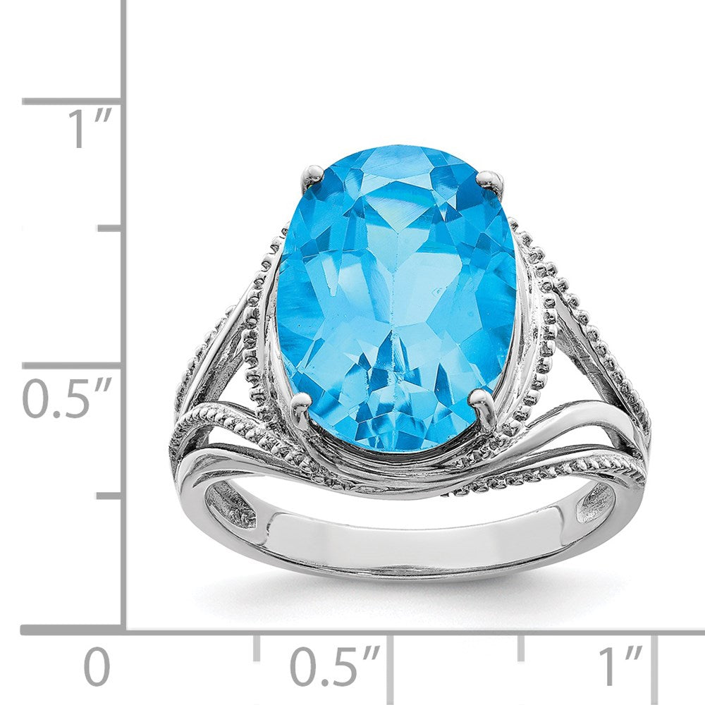 Sterling Silver Rhodium Oval Blue Topaz Ring