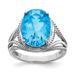 Sterling Silver Rhodium Blue Topaz Ring - 4