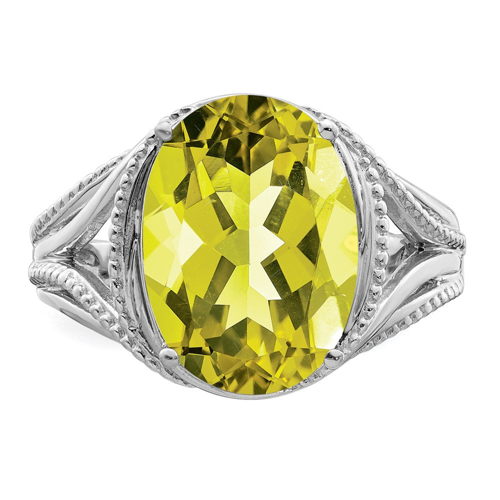 Sterling Silver Rhodium Lemon Quartz Ring - 11