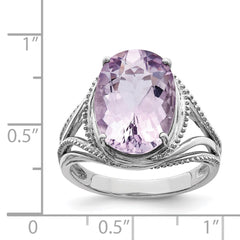 Sterling Silver Rhodium Pink Quartz Ring - 7