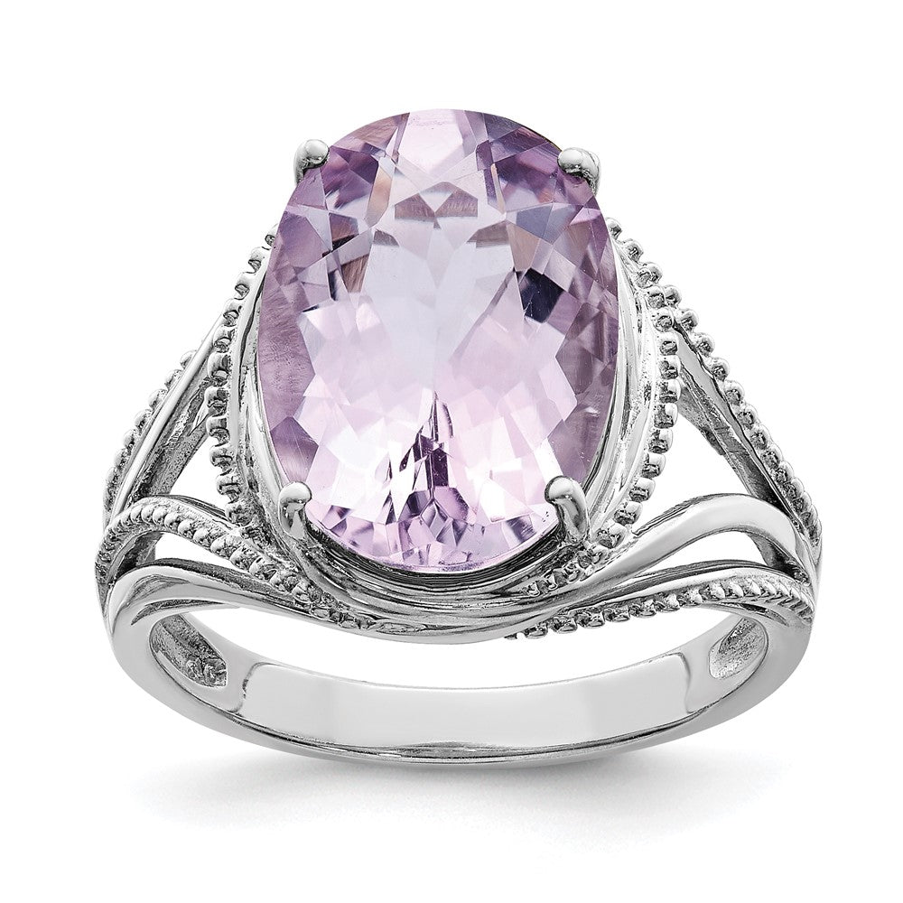 Sterling Silver Rhodium Pink Quartz Ring - 7