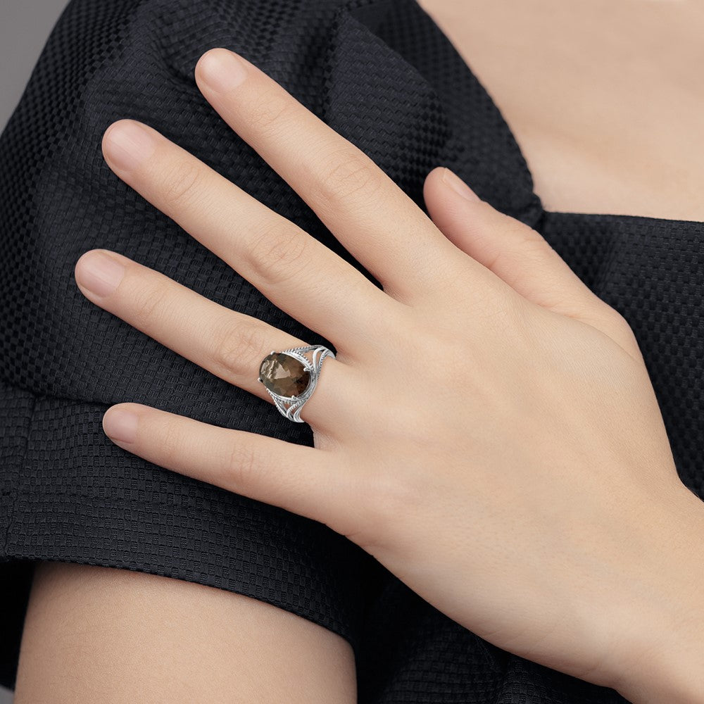 Sterling Silver Rhodium Smoky Quartz Ring - 20