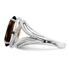 Sterling Silver Rhodium Oval Smoky Quartz Ring - 2