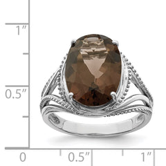 Sterling Silver Rhodium Oval Smoky Quartz Ring - 2