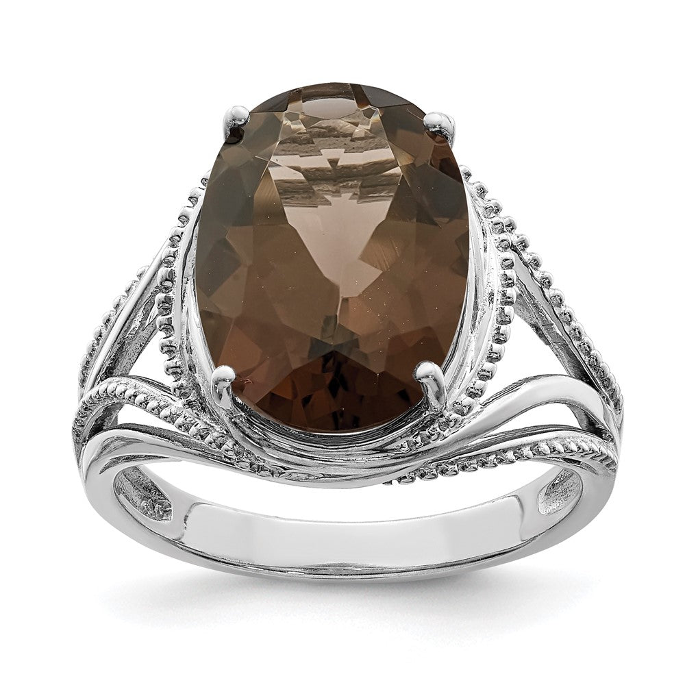 Sterling Silver Rhodium Smoky Quartz Ring - 15