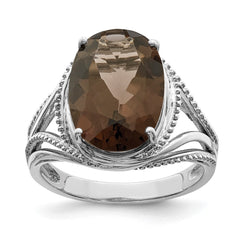 Sterling Silver Rhodium Smoky Quartz Ring - 16