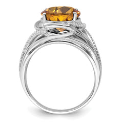 Sterling Silver Rhodium Oval Whiskey Quartz Ring