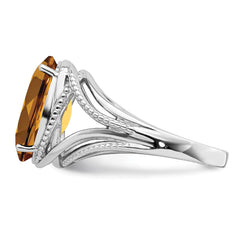 Sterling Silver Rhodium Oval Whiskey Quartz Ring