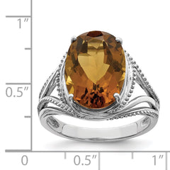 Sterling Silver Rhodium Oval Whiskey Quartz Ring