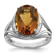 Sterling Silver Rhodium Oval Whiskey Quartz Ring