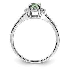 Sterling Silver Rhodium Green Quartz & Diam. Ring - 11