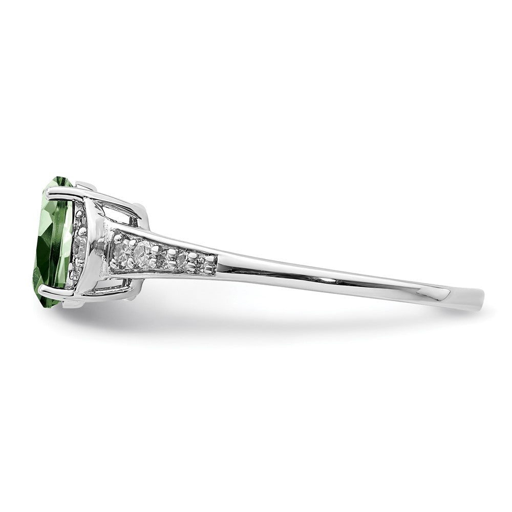 Sterling Silver Rhodium Green Quartz & Diam. Ring - 11