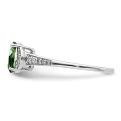 Sterling Silver Rhodium Green Quartz & Diam. Ring - 9