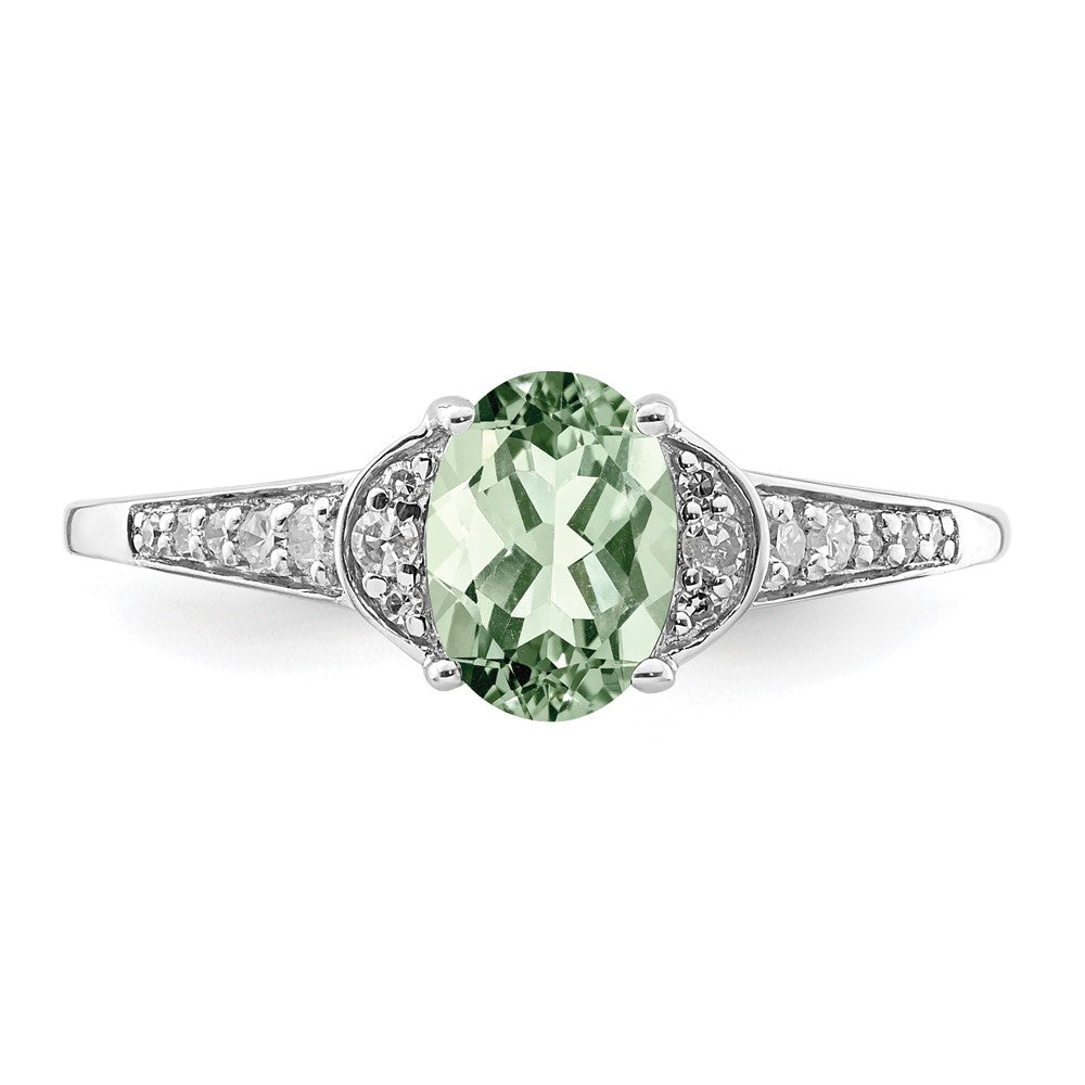 Sterling Silver Rhodium Green Quartz & Diam. Ring - 11