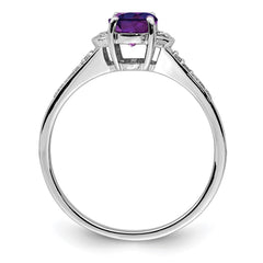 Sterling Silver Rhodium-plated Diamond & Amethyst Ring - 16