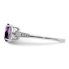 Sterling Silver Rhodium-plated Diamond & Amethyst Ring - 21