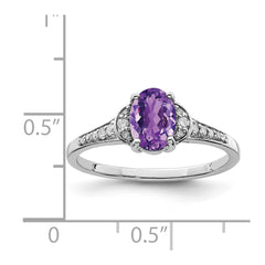 Sterling Silver Rhodium-plated Diamond & Amethyst Ring - 14