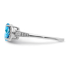 Sterling Silver Rhodium Blue Topaz & Diam. Ring - 10