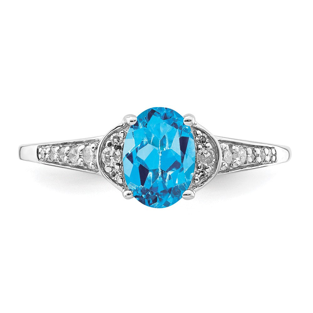 Sterling Silver Rhodium Blue Topaz & Diam. Ring - 10