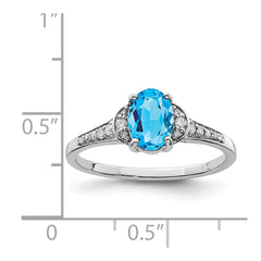 Sterling Silver Rhodium Blue Topaz & Diam. Ring - 6