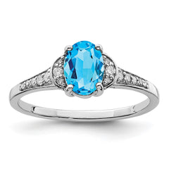 Sterling Silver Rhodium Blue Topaz & Diam. Ring - 10