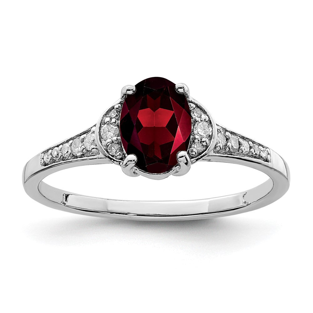 Sterling Silver Rhodium-plated Diamond & Garnet Ring - 3