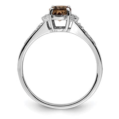 Sterling Silver Rhodium Smoky Quartz & Diam. Ring - 11