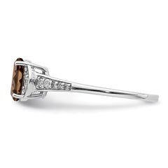 Sterling Silver Rhodium Smoky Quartz & Diam. Ring - 12
