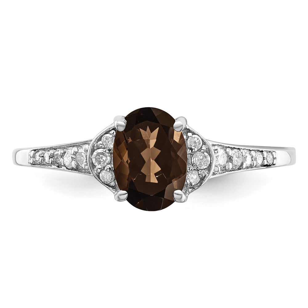 Sterling Silver Rhodium Oval Smoky Quartz & Diam. Ring - 2