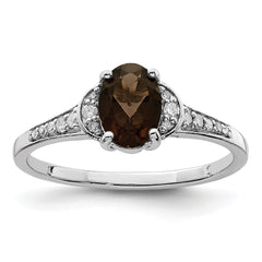Sterling Silver Rhodium Smoky Quartz & Diam. Ring - 10