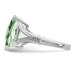 Sterling Silver Rhodium Checker-Cut Green Quartz Ring - 5