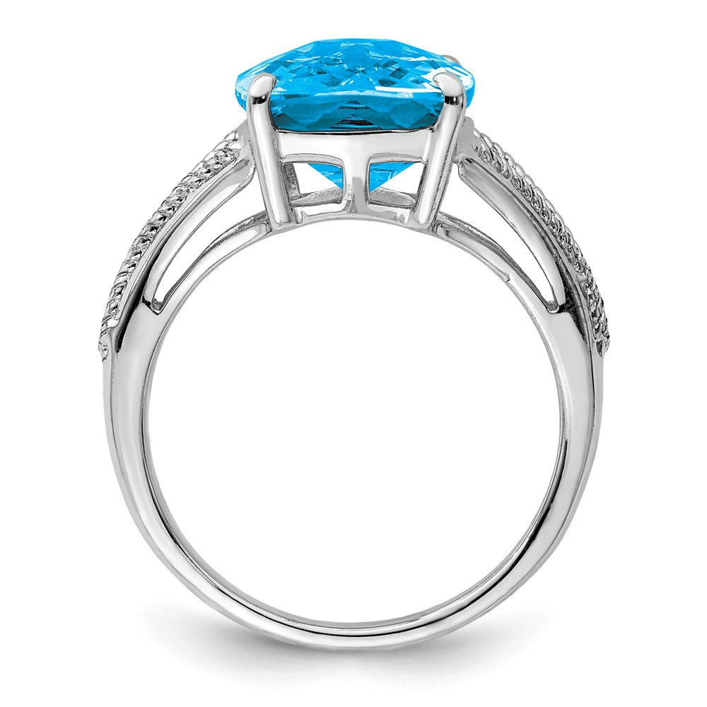 Sterling Silver Rhodium Checker-Cut Blue Topaz Ring - 8