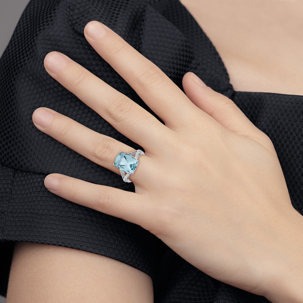 Sterling Silver Rhodium Checker-Cut Sky Blue Topaz Ring - 4