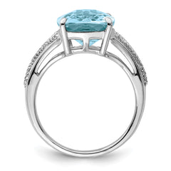 Sterling Silver Rhodium Checker-Cut Sky Blue Topaz Ring - 6
