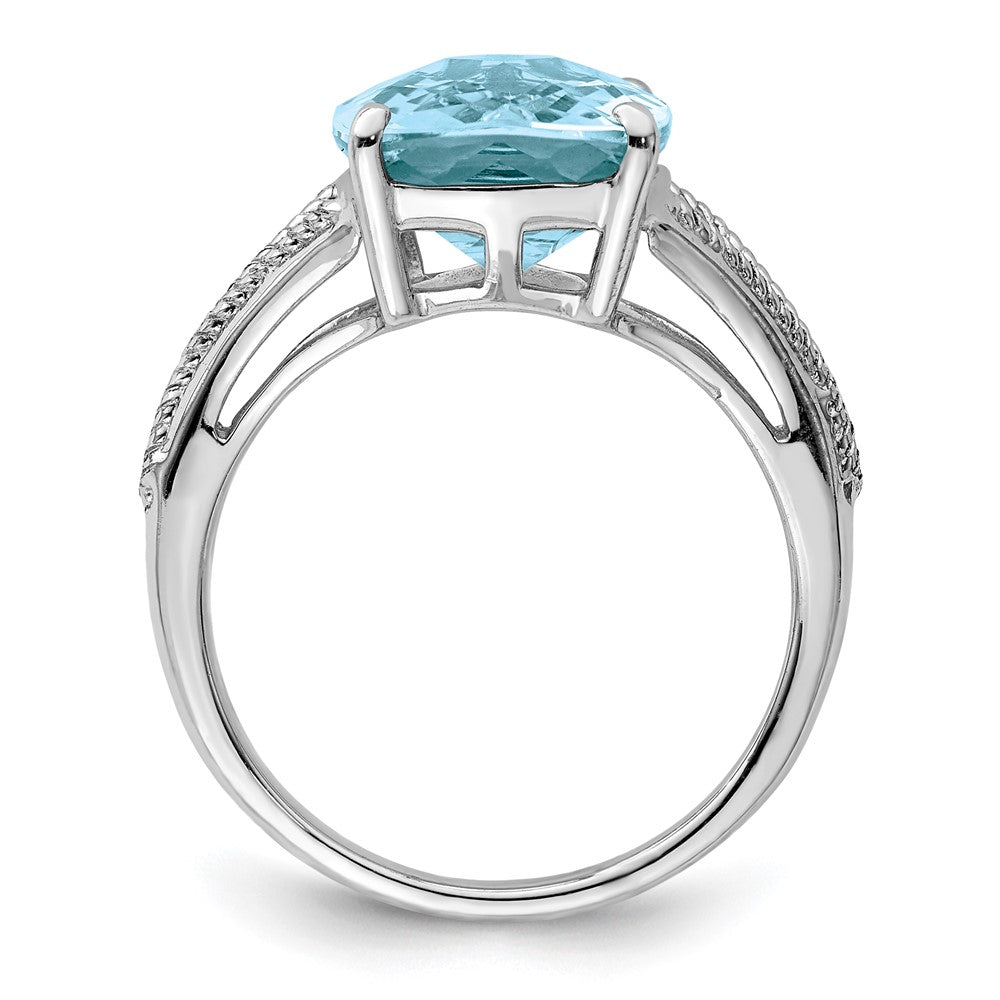 Sterling Silver Rhodium Checker-Cut Sky Blue Topaz Ring - 5