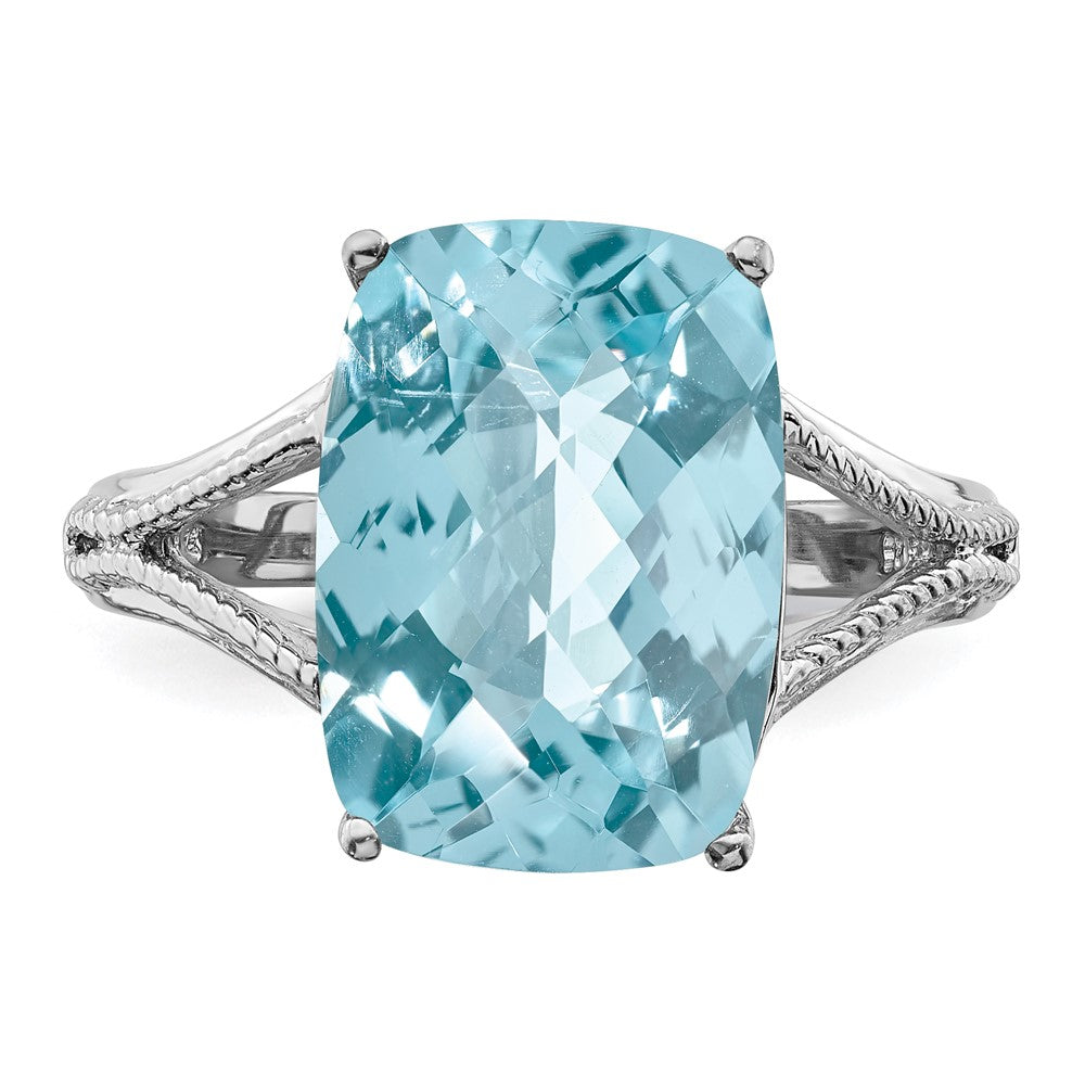 Sterling Silver Rhodium Checker-Cut Sky Blue Topaz Ring - 6