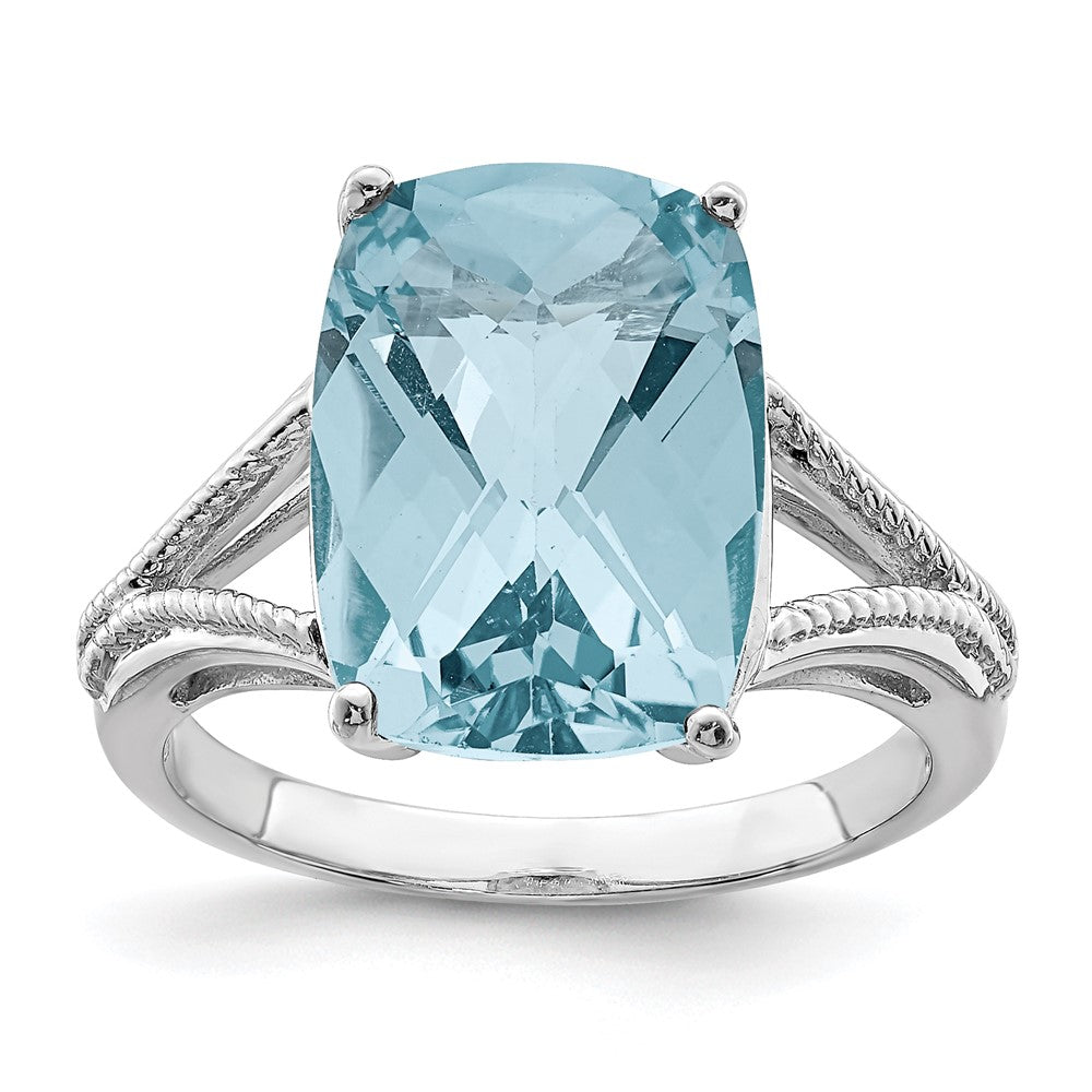Sterling Silver Rhodium Checker-Cut Sky Blue Topaz Ring - 5