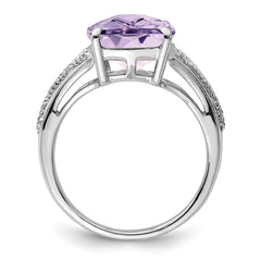 Sterling Silver Rhodium Checker-Cut Pink Quartz Ring - 6