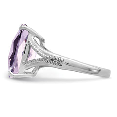 Sterling Silver Rhodium Checker-Cut Pink Quartz Ring - 6
